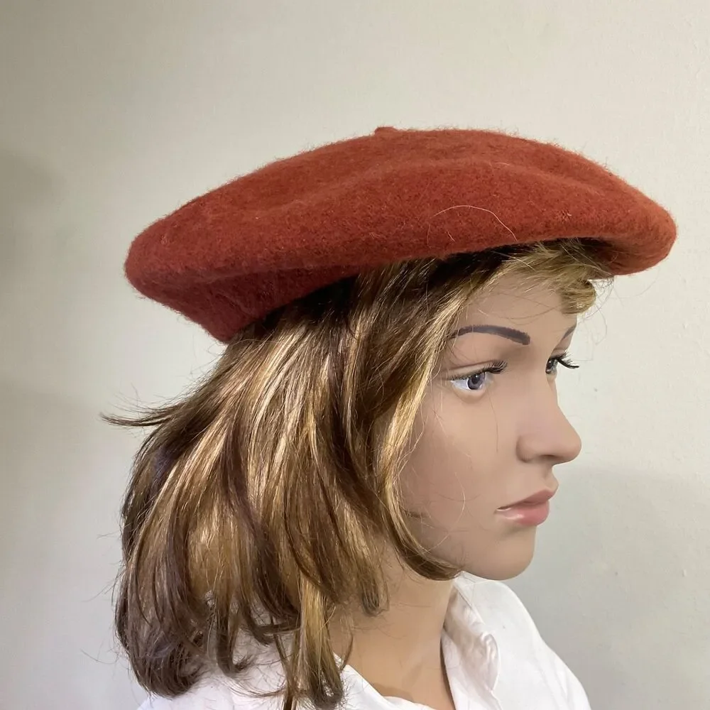 Wool Beret Hat Classic French Parisian Artist Style Felt Winter Cap OSFM Rust